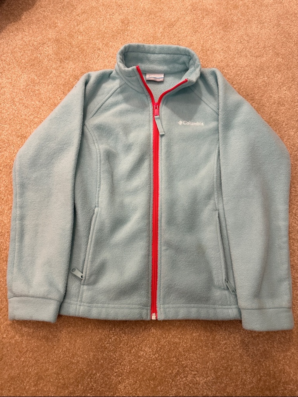 Columbia Light Blue Fleece Jacket with Pink Zipper